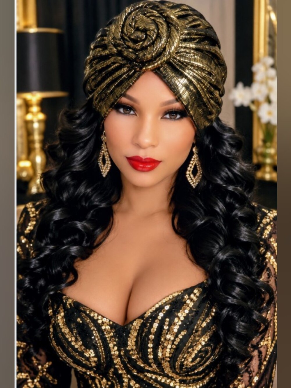 Metallic Gold Pre Tied Top Knot Turban Hat - Women Accessories